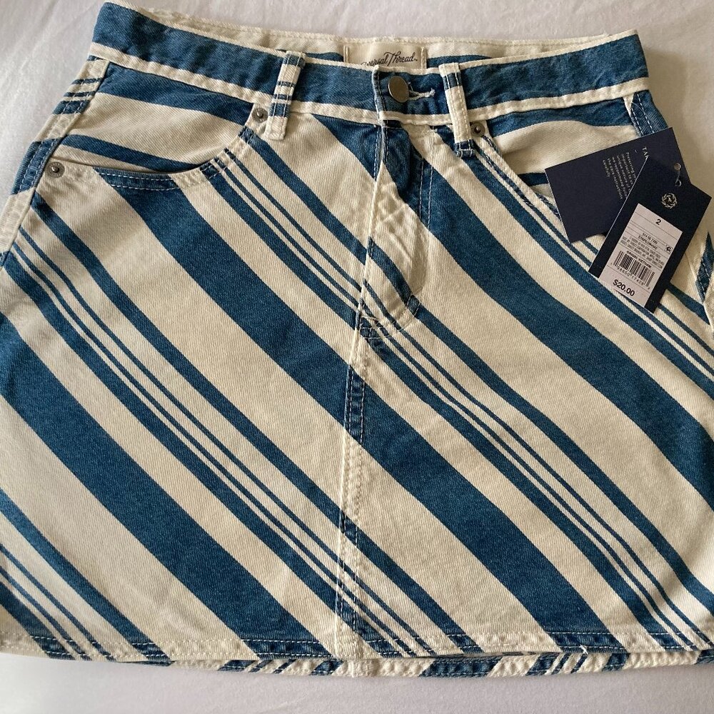 NWT blue and white striped denim skirt